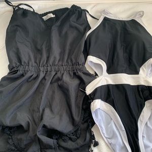CUPSHE B/W Cutout Swimsuit + Black Baluoke Coverup